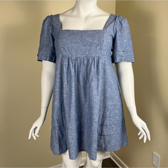 Draper James Womens Size XL Linen Cotton Chambray Mini Babydoll NEW Dress Ruffle - Picture 12 of 12